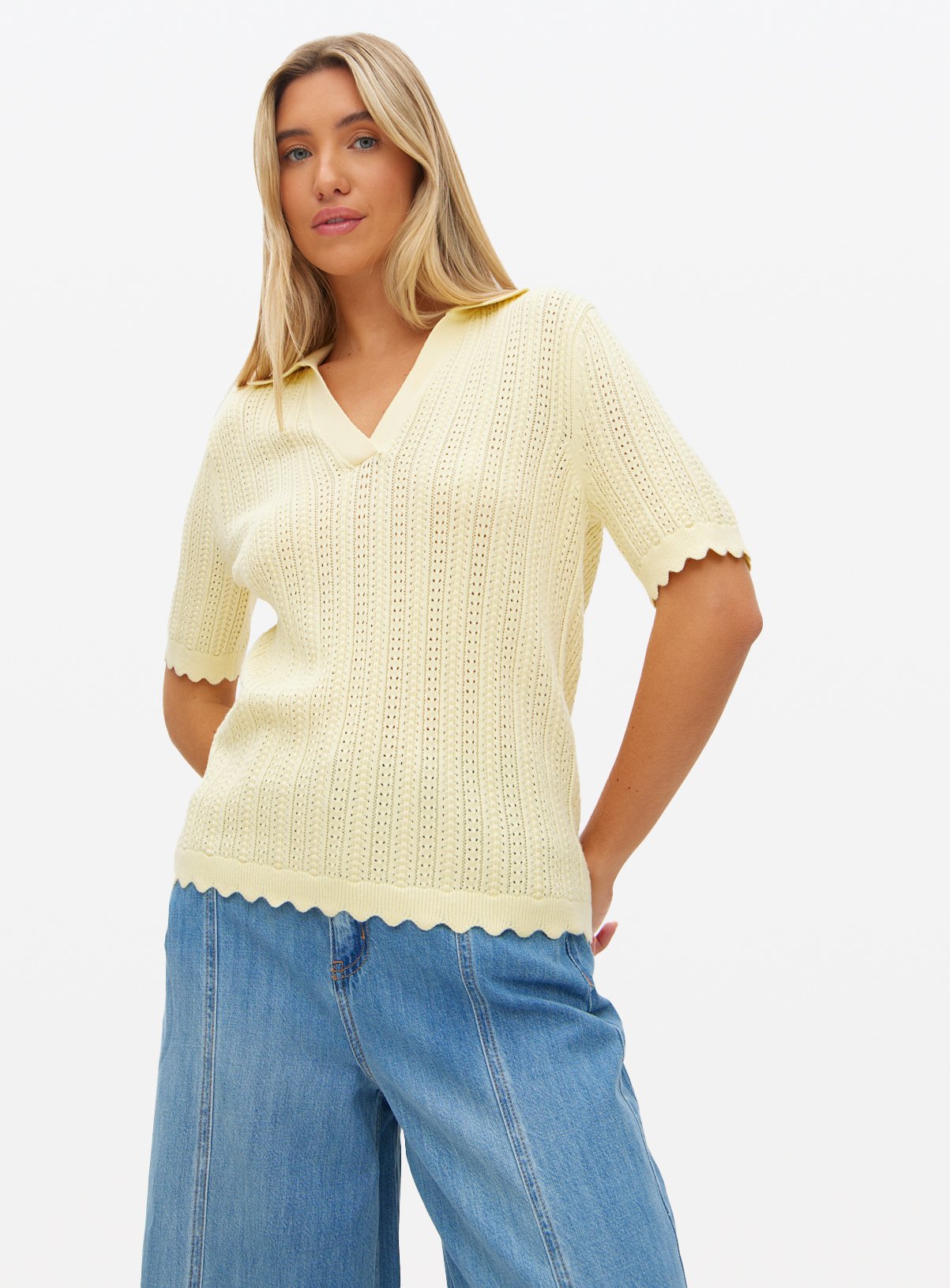 Yellow Crochet Stitch Polo Top 24 - Image 1 thumbnail